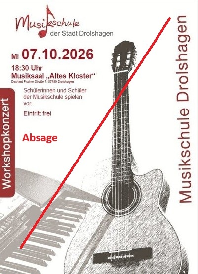 Absage - Workshopkonzert Musikschule der Stadt Drolshagen